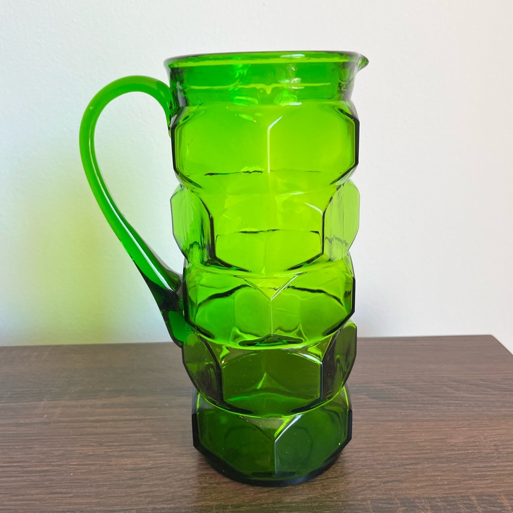 Vintage Green Italian Art Glass Water Pitcher.